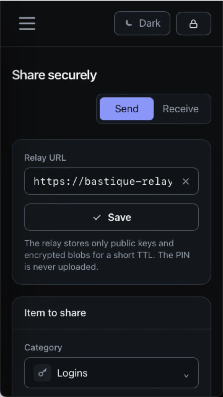 Bastique secure sharing session on a phone